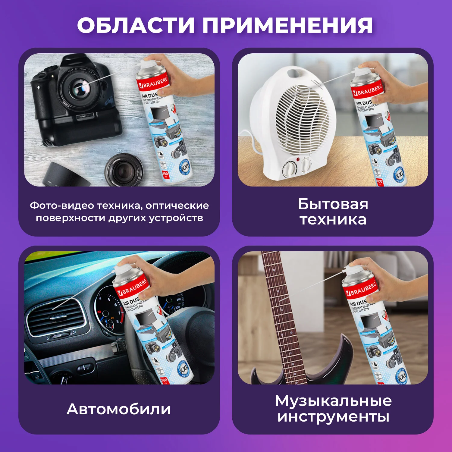 Баллон со сжатым воздухом BRAUBERG для очистки техники 800мл